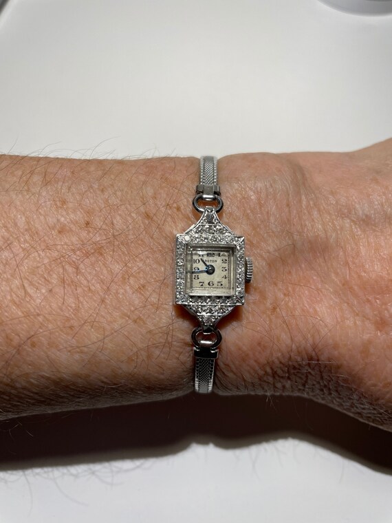 Platinum Diamond Art Deco Ladies Croton Wristwatch - image 3