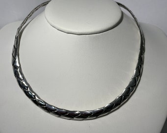 Vintage Sterling Silver Braided Choker Collar Necklace