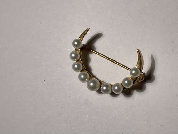 Antique 14Kt Gold Crescent Moon Graduating Pearl … - image 6