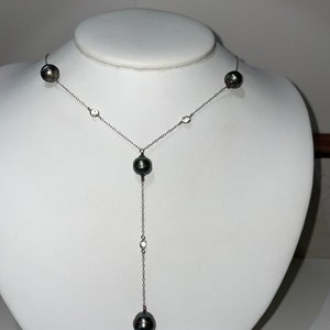 Antique Art Deco 14Kt White Gold Tahitian Pearl Y Drop Necklace image 9