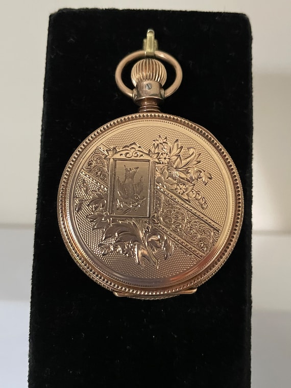 1885 Antique 14K Solid Gold Elgin Pocket Watch 8 … - image 1