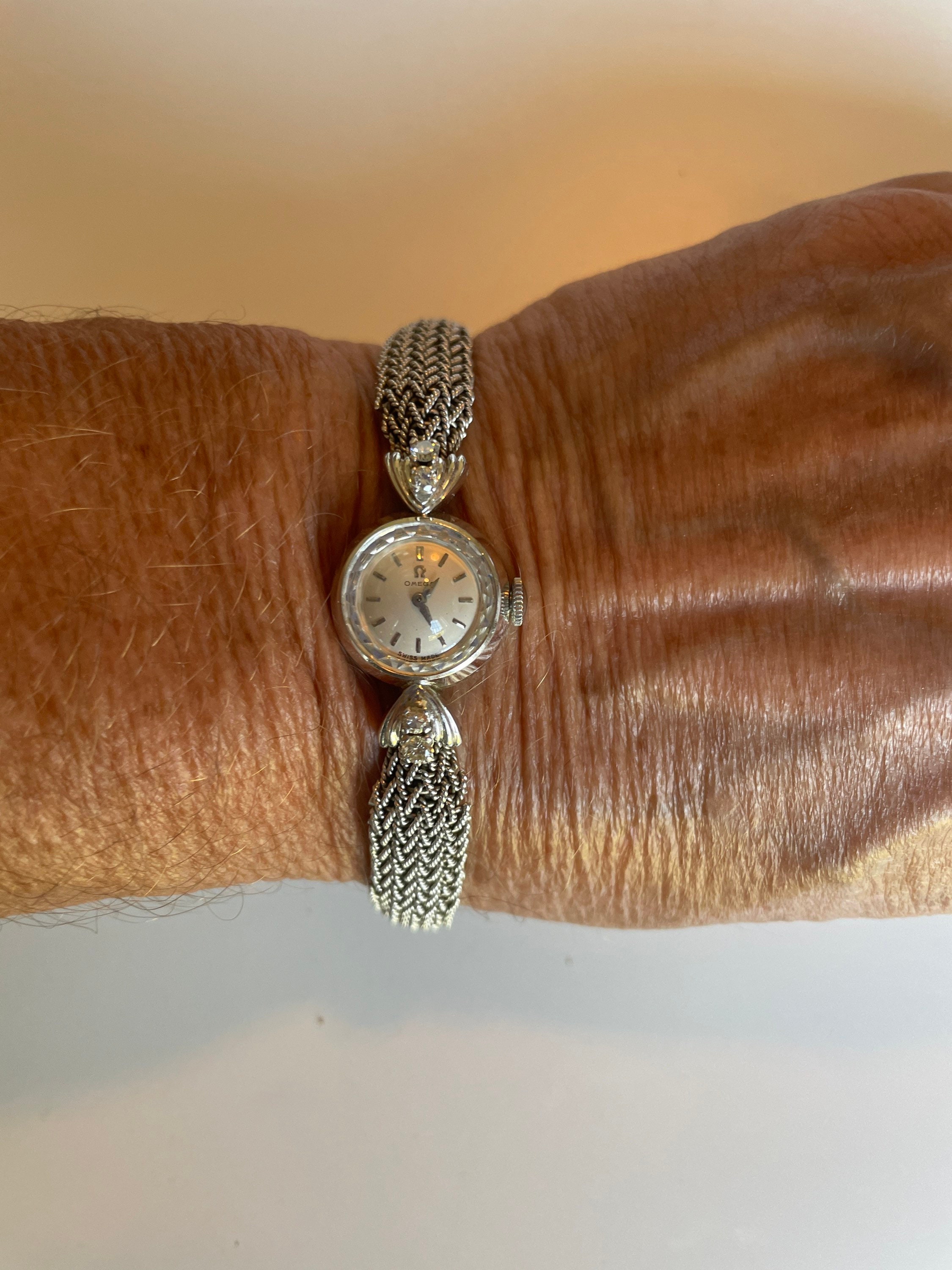 Vintage Omega Art Deco 14k White Gold Diamond Band Ladies Watch WORKING Art Deco 1925 Ladies White Gold Watch Ribbon Band  main image 4