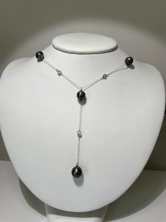 Antique Art Deco 14Kt White Gold Tahitian Pearl Y… - image 1