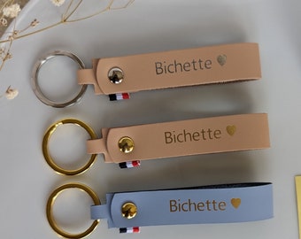 Porte-clés en cuir fait main personnalisé "Bichette"