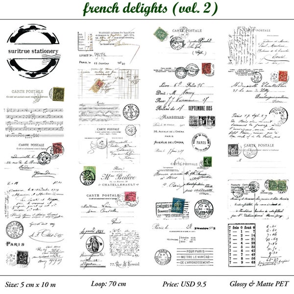 Discontinued!! Suritrue - French Delights Vol.2 | 5cm PET Tape | Release Paper | Note Paper, Memo Pad, Scrapbook, Collage supplies