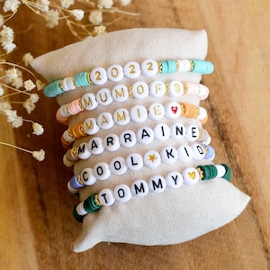 Customizable first name / word / mantra / date bracelet - Two-tone heishi beads