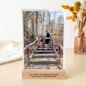 Personalizowana podstawa do zdjęć - Drewniana ramka na zdjęcia do postawienia - Wyjątkowy i spersonalizowany prezent na narodziny dziecka i urodziny