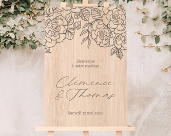 Panneau de Bienvenue Pivoine - Panneau d'accueil mariage personnalisé - Panneau mariage romantique et fleuri