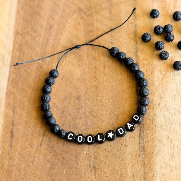 Bracelet personnalisable prénom / mot / initiale - Bracelet homme perles noires lave