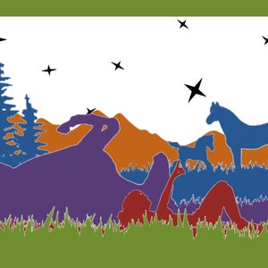 Girl and horses under stars lightbox cut file