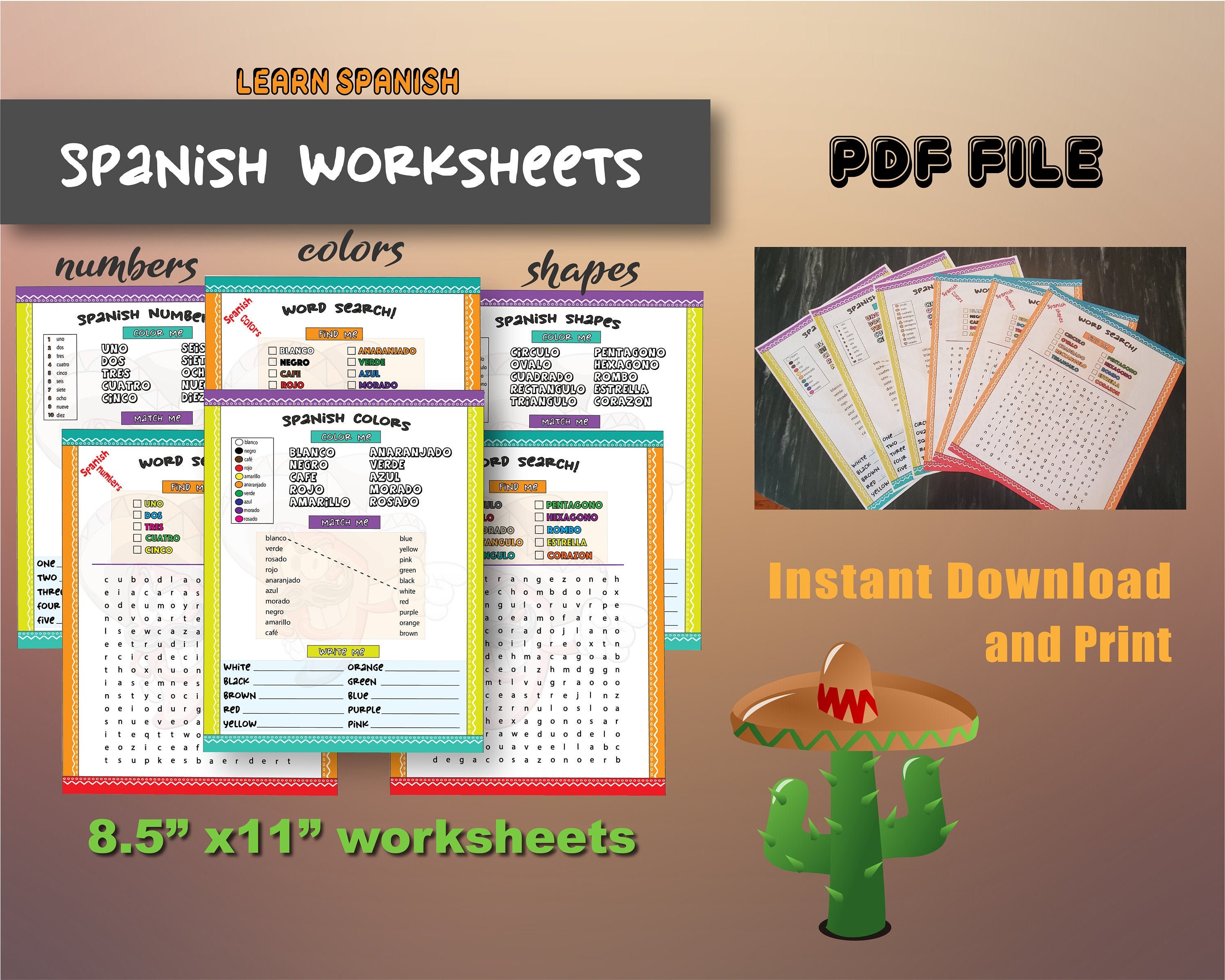 spanish worksheets for learning colors shapes and numbers etsy