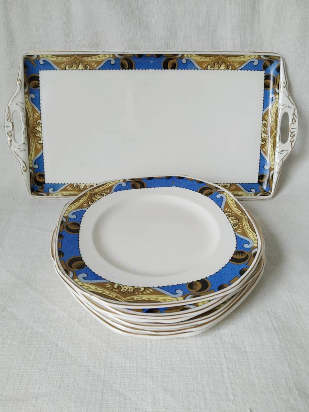Vintage Sandwich Plate and 6 Side Plates. Cake and Tea Plates by W H