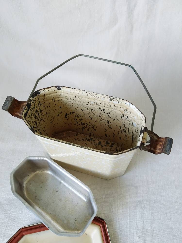 Vintage French Enamelware Lunch Pail. Kitchen Storage. Etsy
