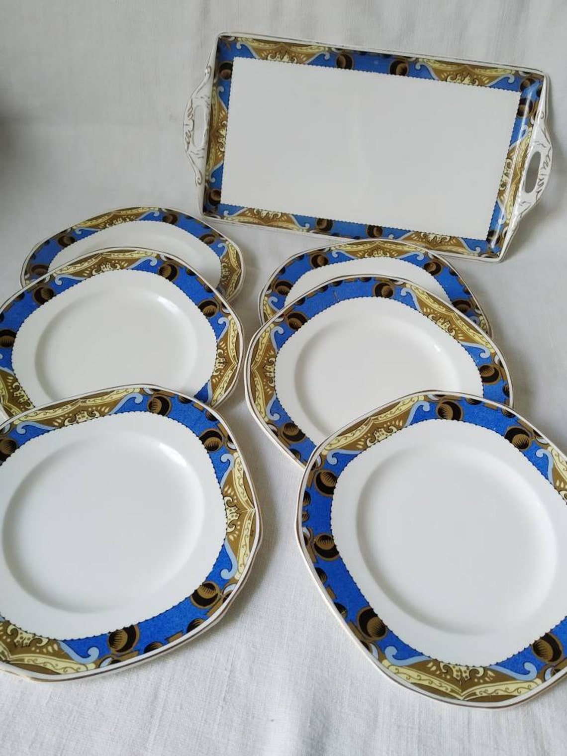 Vintage Sandwich Plate and 6 Side Plates. Cake and Tea Plates by W H