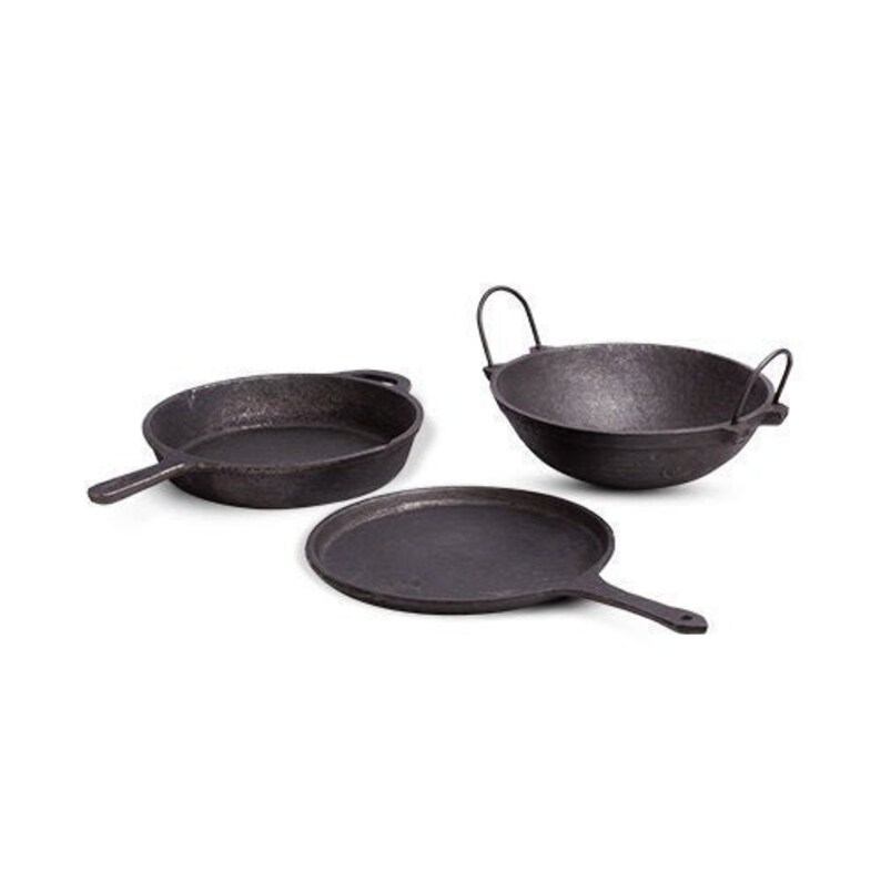 Kerala Cast Iron Cookware set Kadai 2.5L,Skillet 1.5L,Tawa 10inch,tamil