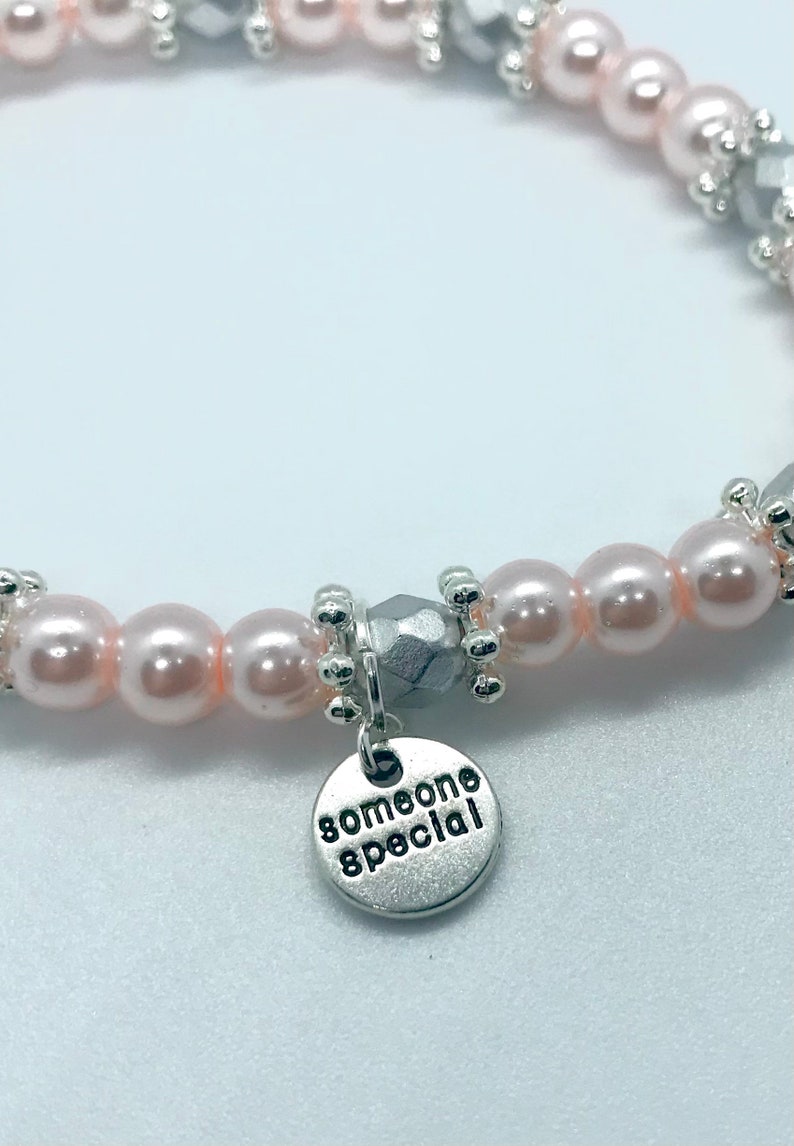 gift ideas Pink and grey someone special bracelet beaded bracelet special gift someone special pink and grey charm bracelet