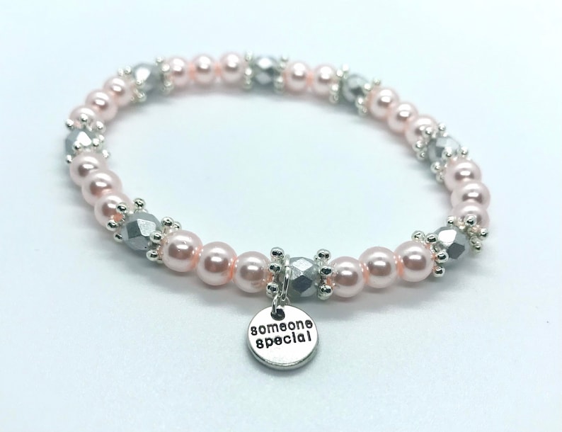 gift ideas Pink and grey someone special bracelet beaded bracelet special gift someone special pink and grey charm bracelet