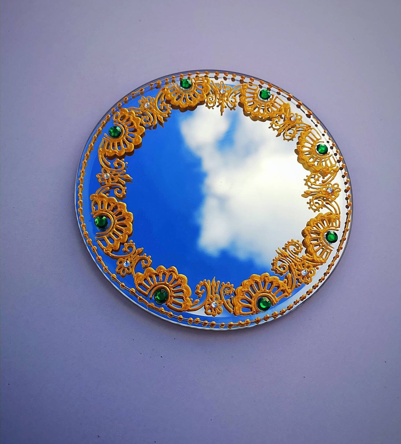 Mirror Plate Henna Design Small Mirror Plate Mirror Decor Etsy UK
