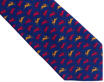 British Steam Trains Silk Tie - 100% Silk Classic Necktie With Repeating Train Pattern, Blue Background - View #10