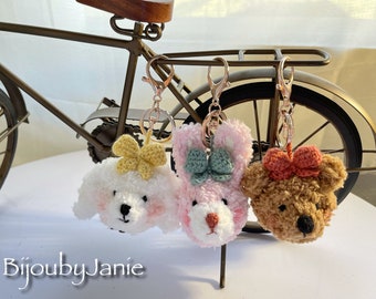 Stuffed animal crochet keychain, Cuddly bear bunny puppy keychain, Handmade keyring, Best gift