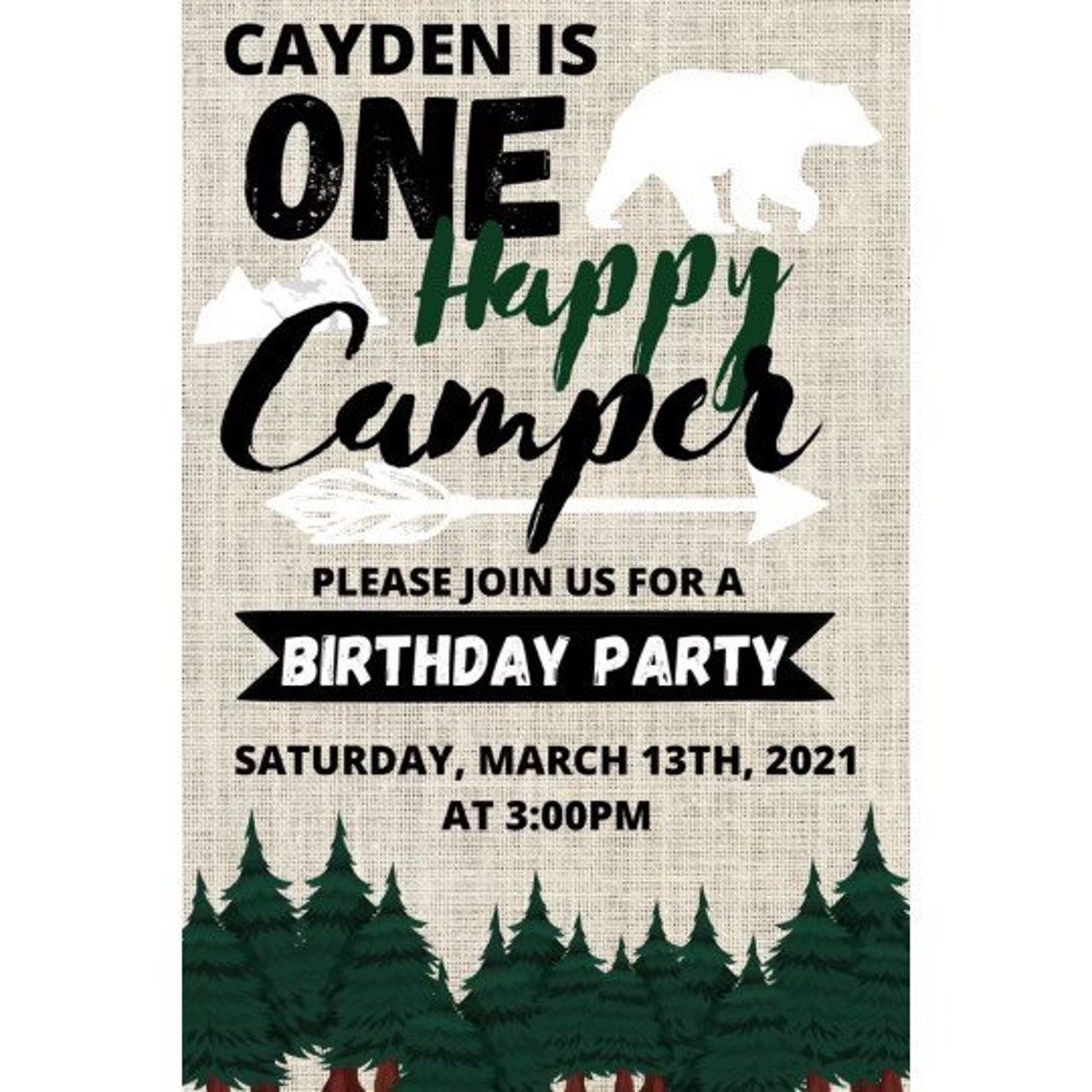 One Happy Camper Birthday Invitation DIGITAL DOWNLOAD | Etsy