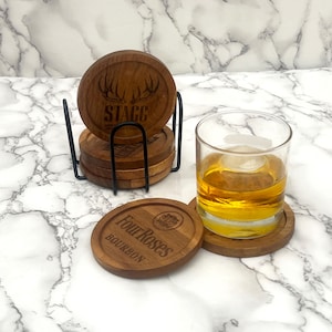 Bourbon Coaster Set, Wood Coasters, Bourbon Engraved Coaster, Housewarming Gift, Bachelor Gift