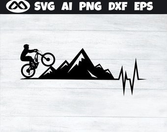 Mountain Bike SVG Mountain Heartbeat - MTB svg, bike svg, mountain svg, Png,dxf
