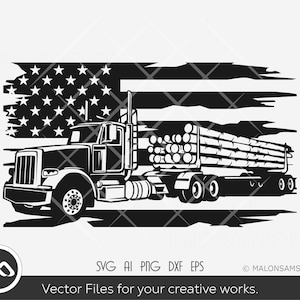 Us flag Logging truck SVG Truck illustration - logging shirts, big truck svg, truck svg, png dxf eps, sublimation print, cut file