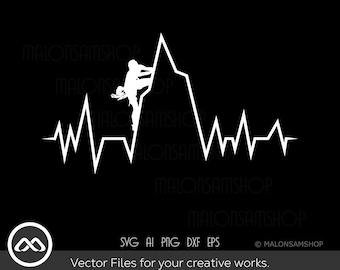 Rock Climbing SVG Heartbeat - climbing svg, hiking svg, rock climber svg, mountain svg, adventure svg, dxf, png
