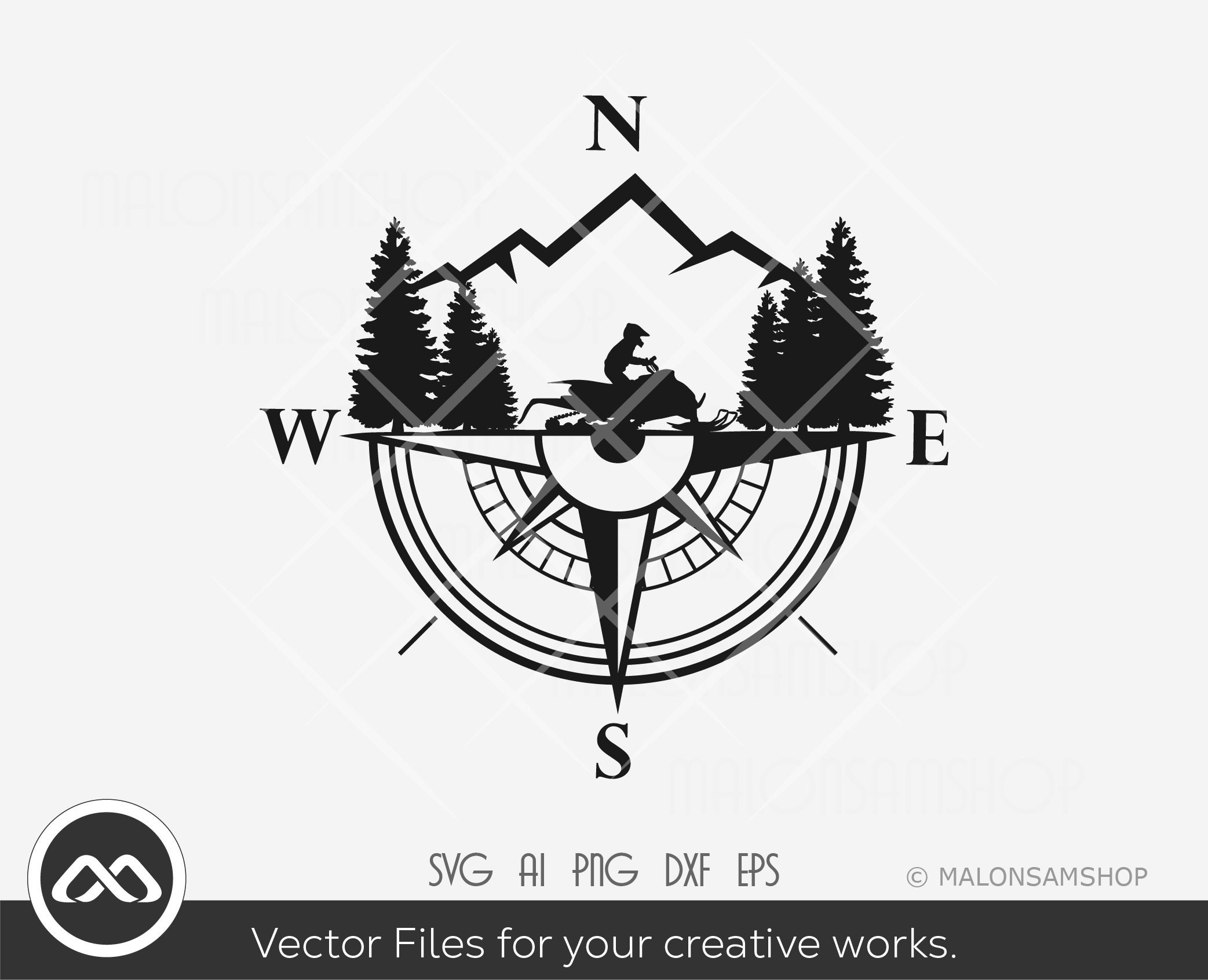 Snowmobile SVG Compass - snowmobile svg, winter sports svg, snowmobiling svg, silhouette, png, cut file, dxf