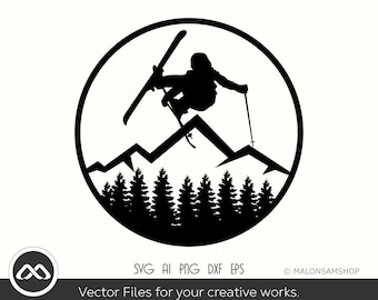 Ski SVG Mountain - ski svg, snowboarding svg, skiing svg, winter svg, dxf, png for lovers