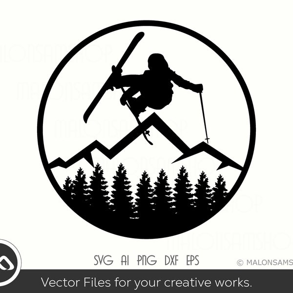 Ski SVG Mountain - ski svg, snowboarding svg, skiing svg, winter svg, dxf, png for lovers