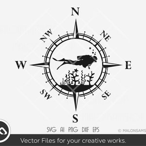 Scuba dive SVG Compass - Scuba diving svg, scuba diver svg, swimming svg, silhouette, png