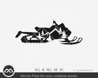 Schneemobil SVG Mobile mit Berg und Baum - Schneemobil svg, Wintersport svg, Snowmobiling svg, png, dxf, cut file