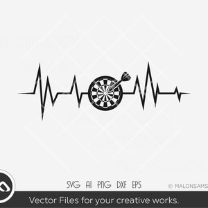 Dart SVG Heartbeat - darts svg, dart board svg, silhouette, target svg, dart game svg, dxf, eps, cut file, png