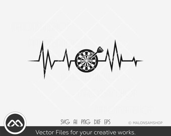 Dart SVG Heartbeat - darts svg, dart board svg, silhouette, target svg, dart game svg, dxf, eps, cut file, png