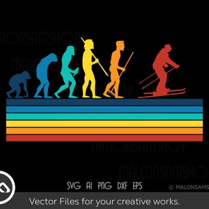 Retro Ski SVG Evolution - ski svg, snowboarding svg, skiing svg, winter svg, dxf, png for lovers