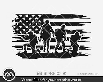 Us military SVG Silhouette - Soldier svg, military png, Military army with Us flag, patriotism svg, cutfile