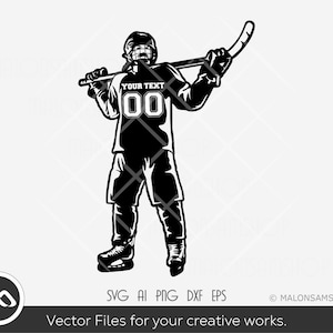 Hockey Player SVG, Customize Name and Number - hockey svg, Cricut cutfile, Vinyl cutting, sports svg, cut file, png, T-shirt file