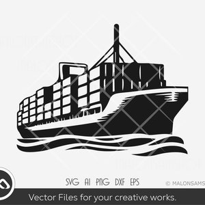 Silueta SVG de buque de carga - contenedor de envío svg, buque de carga png, envío de carga svg, dxf eps, archivo de corte