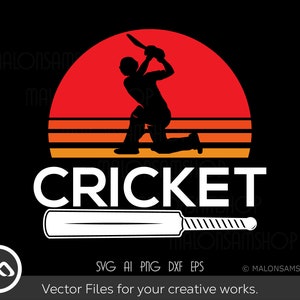 Retro Cricket SVG Sunset - cricket svg, sports svg, silhouette, dxf, eps, cut file, png for lovers