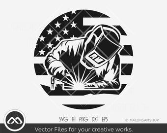 Logotipo da bandeira dos EUA do soldador SVG - soldador svg, bandeira do soldador svg, ferreiro svg, soldador png, clipart, arquivo de corte, silhueta