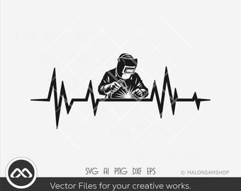 Welder SVG Heartbeat - welder svg, welding png, torch mask mechanic svg, ironworker svg, clipart, cut file, laser cutfile