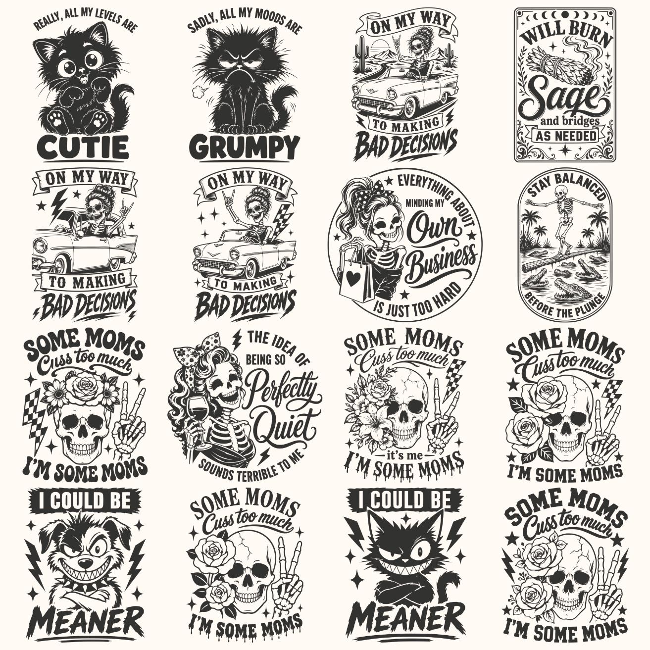Funny Sarcastic SVG Bundle, Retro Skeleton Quotes SVG, Dark Humor PNG ...