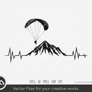 Paragliding SVG Heartbeat - paraglide svg, parachute svg, silhouette, sky diver svg, png, cut file, digital download