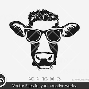Heifer SVG Cow with Sunglasses- cow svg, cow face svg, cow head svg, farm animal svg, dxf, eps, png for lovers