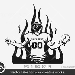 Football Player SVG On flame - football svg, custom text, sports svg, png, dxf, eps, svg cut file, cricut file