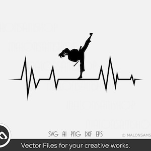 Karate Girl SVG Heartbeat - karate svg, martial arts svg, taekwondo svg, karate mom svg, Cricut File voor karateliefhebbers