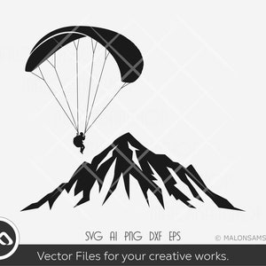 Paragliding SVG skydive Mountain - paraglide svg, parachute svg, silhouette, high jump svg, png, cut file, digital download