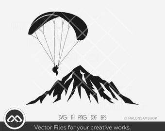 Paragliding SVG skydive Mountain - paraglide svg, parachute svg, silhouette, high jump svg, png, cut file, digital download